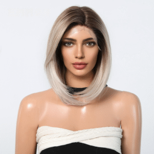 13×6 large front lace center parted short straight bobo head natural realistic wig full head set