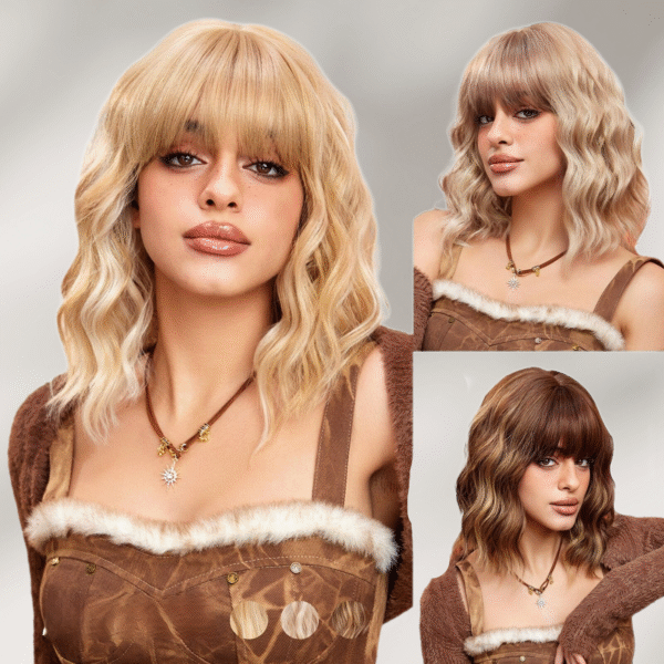 Zeus Wigs|Light golden short curly bob wig with bangs