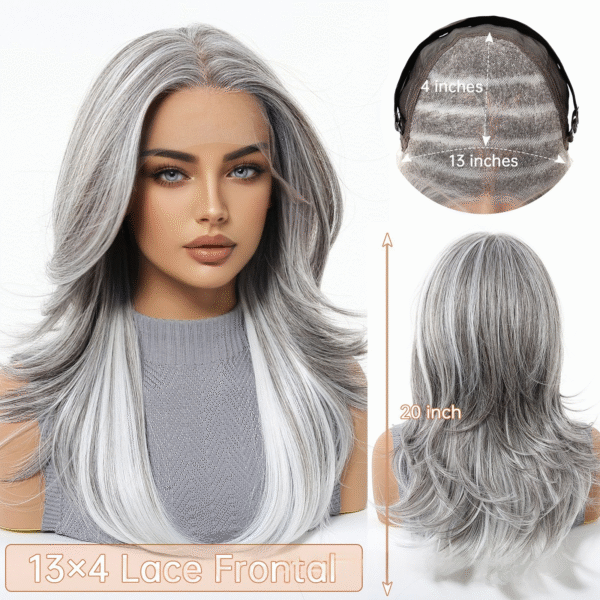 Zeus Wig | Large Area 13*6 Lace Gradient Grandma Gray Wig for Women with Eight-Character Bangs