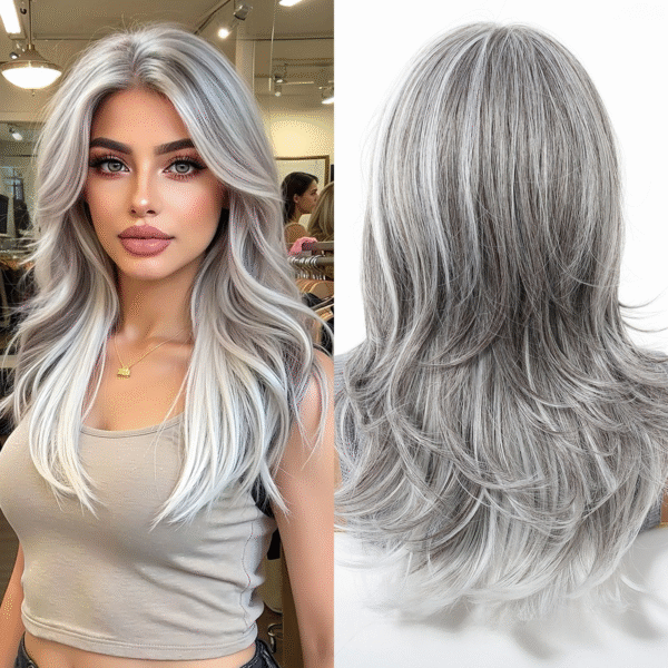 Zeus Wig | Large Area 13*6 Lace Gradient Grandma Gray Wig for Women with Eight-Character Bangs