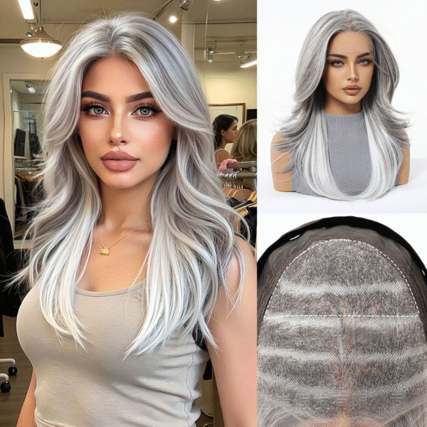 Zeus Wig | Large Area 13*6 Lace Gradient Grandma Gray Wig for Women with Eight-Character Bangs