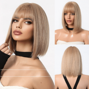 Zeus Wigs|Champagne brown short hair bob wig with bangs