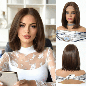 Zeus Wig | 13×6 Large Front Lace Brown Center Part Short Straight Bob Hairstyle
