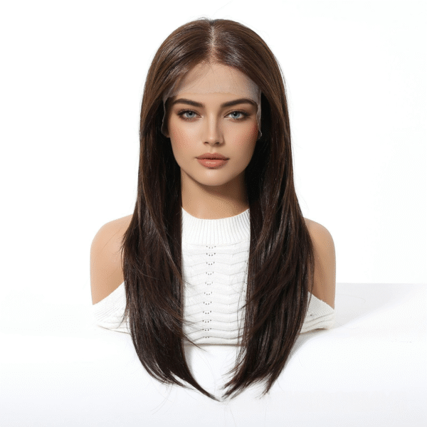 Zeus Wig | 13*6 New Large Lace Wig with Center Parting, Long Straight Hair, Brown Gradient Color