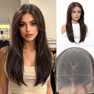 Zeus Wig | 13*6 New Large Lace Wig with Center Parting, Long Straight Hair, Brown Gradient Color