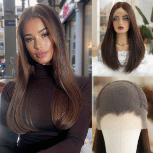 Zeus Wig | 13*6 New Large Lace Wig with Center Parting, Long Straight Hair, Brown Gradient Color