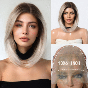 Zeus Wig | 13×6 Large Area Front Lace Gradient White-Gold Center Parted Short Straight Bob Hair Natural-Looking Fake Hair