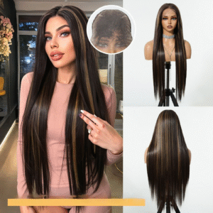 Zeus Wig | Large Area 13*6 Lace Wig with Free Parting, Black Highlights, Brown Long Straight Hair