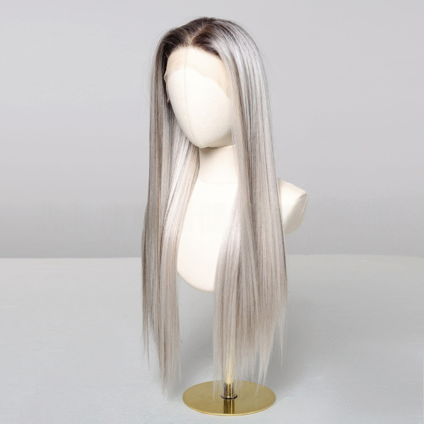 Zeus Wig | 13*6 Lace Wig with Center Parting, White Highlights, and Brown Straight Hair for a Goddess-like Look
