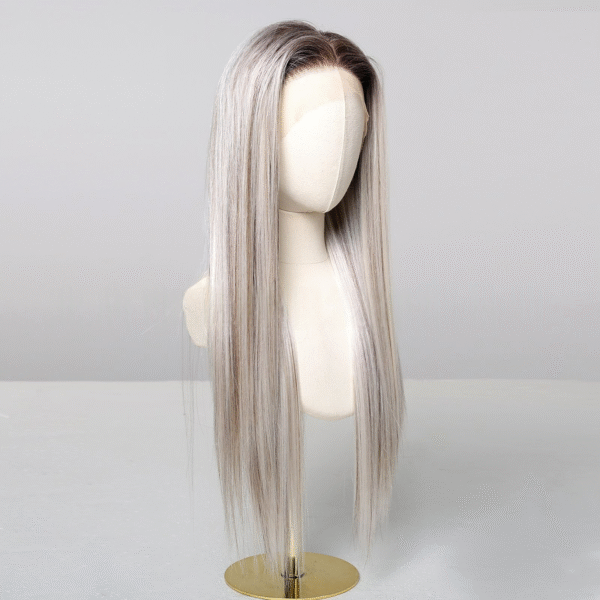 Zeus Wig | 13*6 Lace Wig with Center Parting, White Highlights, and Brown Straight Hair for a Goddess-like Look