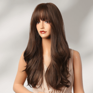 Zeus Wigs|Long curly hair with black and brown bangs