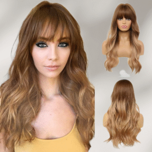 Zeus Wigs|Brown Wavy Long Curly Hair With Bangs