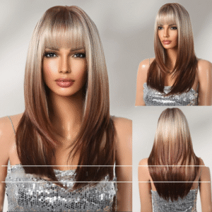 Zeus Wigs|Golden brown long hair wig with golden gradient