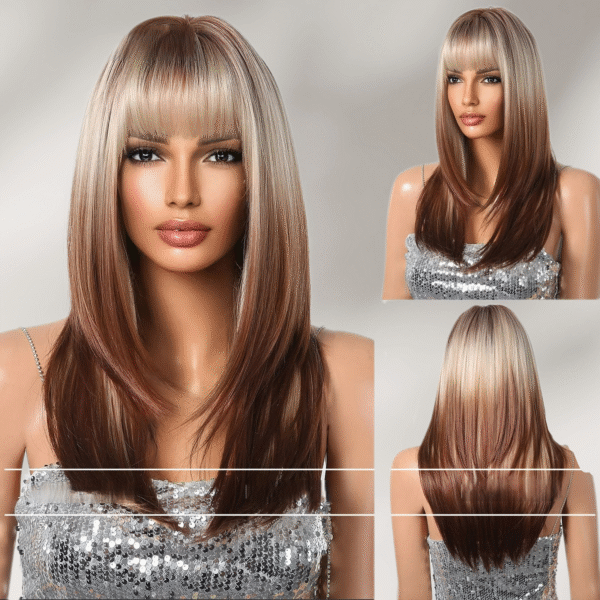 Zeus Wigs|Golden brown long hair wig with golden gradient
