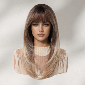 Zeus wig | High-temperature brown wig with light golden highlights
