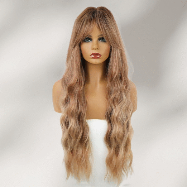 Zeus wig |Natural brown long curly wig with bangs