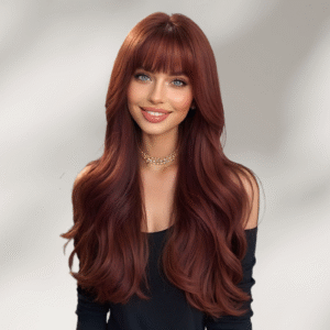 Zeus Wigs | Burgundy Wig With Bangs Big Wave Long Curly Hair