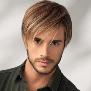 Zeus Wig | Golden brown side-swept bangs wig