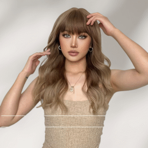 Zeus Wigs|Gradient Brown Bangs Big Wave Long Curly Hair