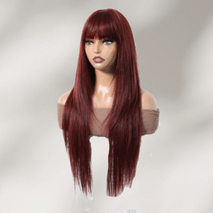 Zeus wig|Deep red long straight bangs wig
