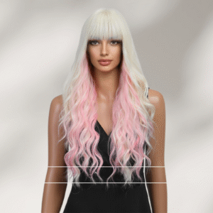 Zeus Wigs|White Gradient Pink Bangs Big Wave Long Curly Hair