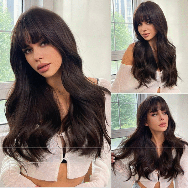 Zeus Wigs|Brown Wavy Long Curly Hair With Bangs - 图片 2