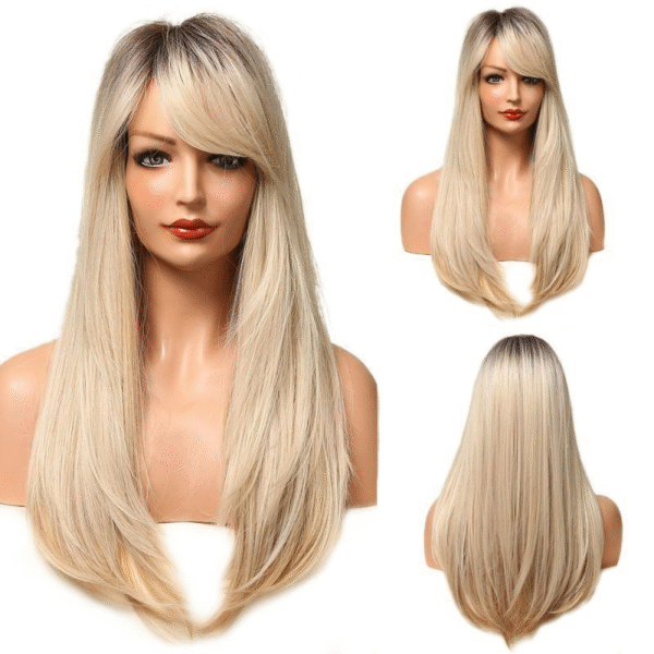 Zeus Wigs|Black Gradient Blonde Eight Bangs Long Curly Hair