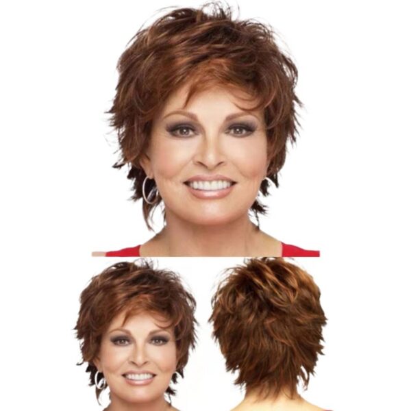 Zeus Wigs|Brown Red Wig with Bangs Small Curls - 图片 5