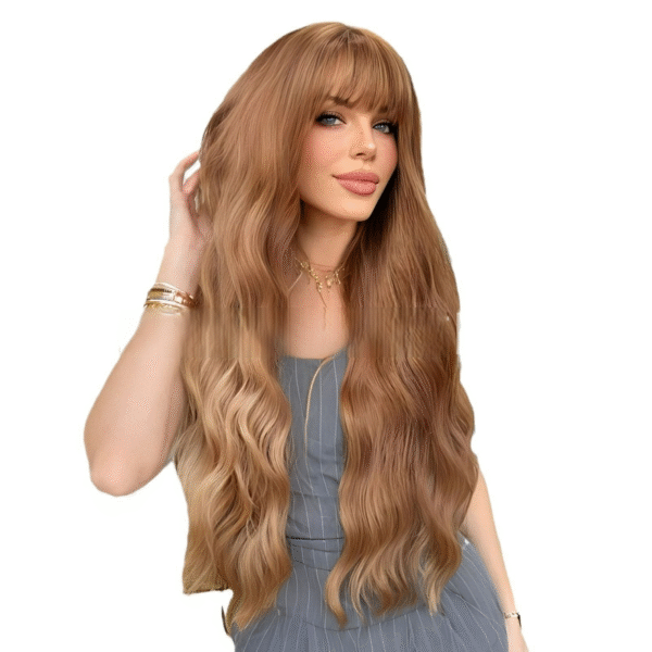 Zeus wig | Light brown wavy center part long curly wig - 图片 3