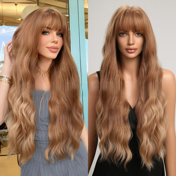 Zeus wig | Light brown wavy center part long curly wig - 图片 4