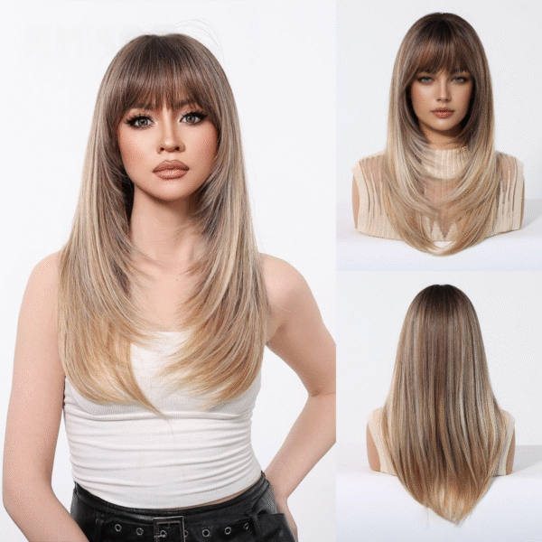 Zeus wig | High-temperature brown wig with light golden highlights - 图片 4