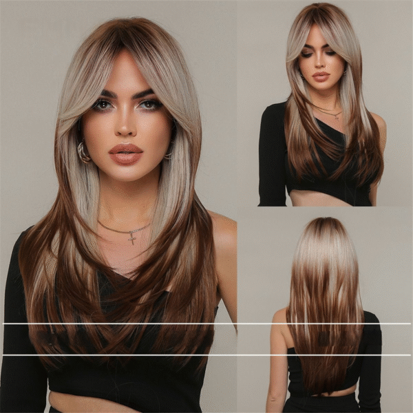 Zeus wig High-temperature brown gradient long straight wig - 图片 5