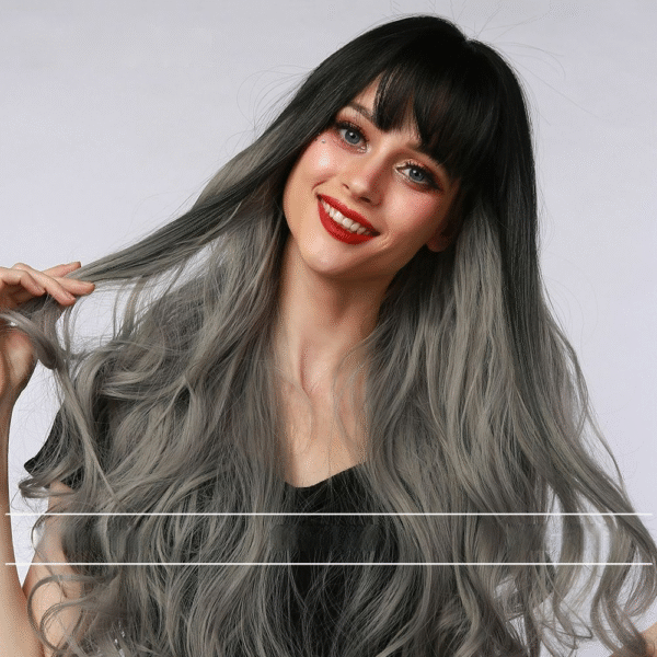 Zeus Wigs | Gradient Gray Bangs Big Wave Long Curly Hair - 图片 3
