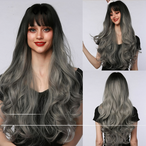 Zeus Wigs | Gradient Gray Bangs Big Wave Long Curly Hair - 图片 5