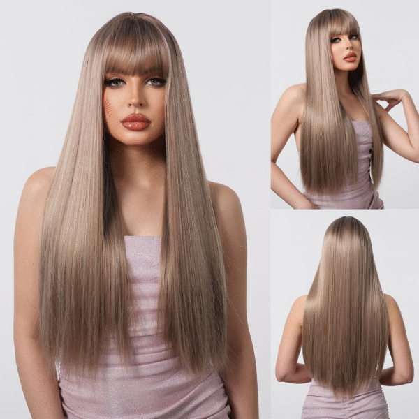 Zeus wig | Champagne gold wig with long straight bangs - 图片 3