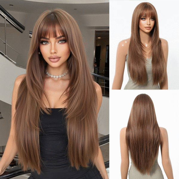 Zeus wig |Brown long straight hair high temperature silk wig - 图片 4