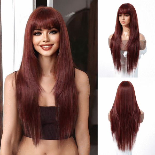 Zeus wig|Deep red long straight bangs wig - 图片 4