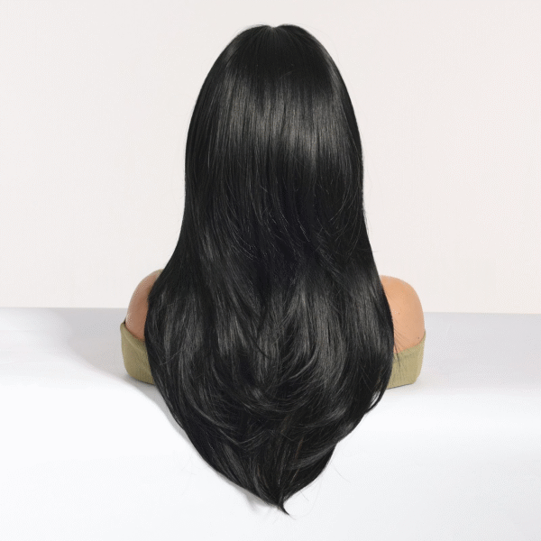 Zeus Wigs|Black medium-length straight hair with an eight-part bangs curly wig - 图片 3