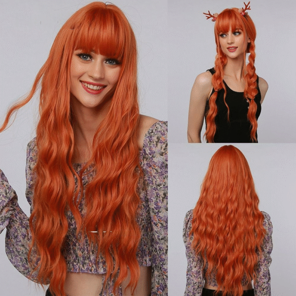Zeus Wigs | Orange Bangs Big Wave Long Curly Hair - 图片 4
