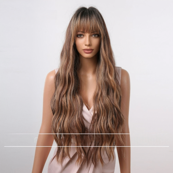 Zeus Wigs|Black and Brown Bangs Big Wave Long Curly Hair