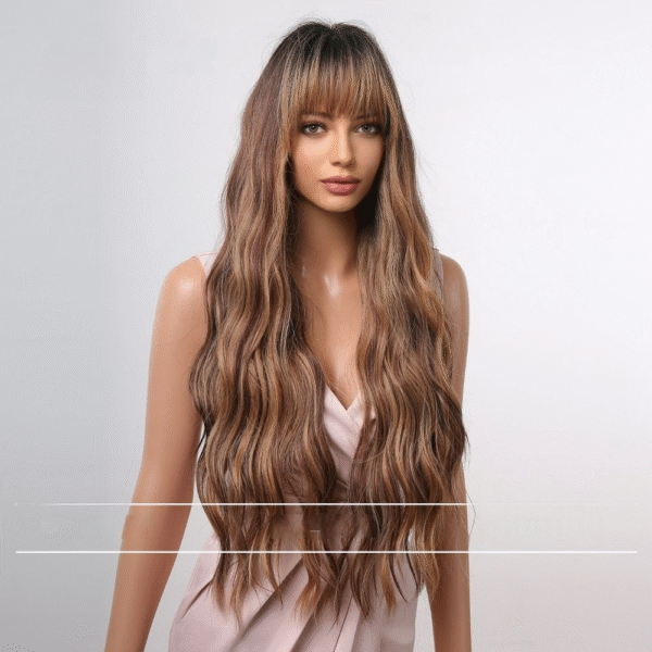 Zeus Wigs|Black and Brown Bangs Big Wave Long Curly Hair