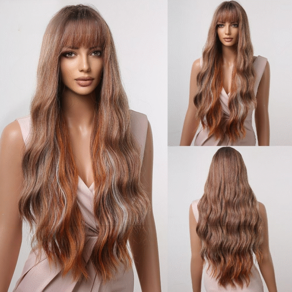 Zeus Wigs|Black and Brown Bangs Big Wave Long Curly Hair - 图片 5