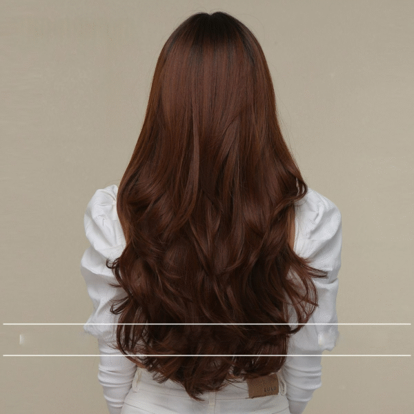 Zeus Wigs|Long Curly Synthetic Wig with Dark Brown Blunt Fringe - 图片 4
